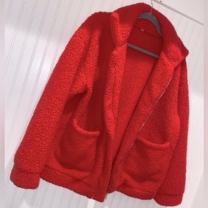 Red Oversized Teddy Coat